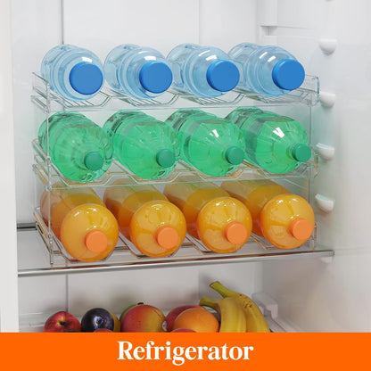 2 Tier Stackable Water Bottle Organizer for Cabinet, Plastic Bottle Holder Fits 6 Bottles/Tumblers up to 3.8" Diameter for Pantry/Countertop/Cupboard, 28 x 19 x 15 cm/11 x 7.5 x 5.7"