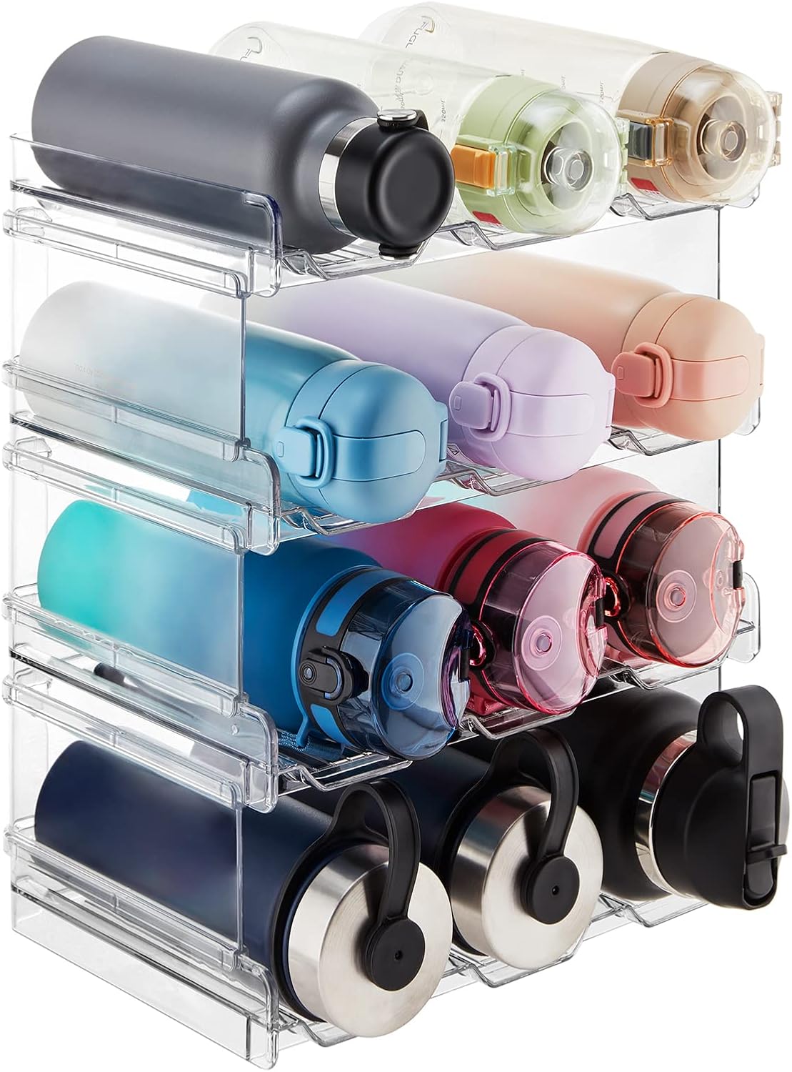 2 Tier Stackable Water Bottle Organizer for Cabinet, Plastic Bottle Holder Fits 6 Bottles/Tumblers up to 3.8" Diameter for Pantry/Countertop/Cupboard, 28 x 19 x 15 cm/11 x 7.5 x 5.7"