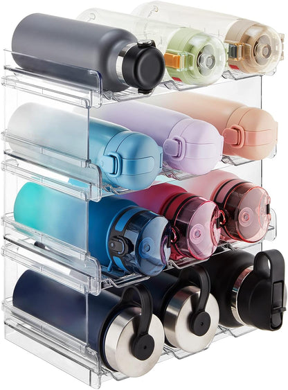 2 Tier Stackable Water Bottle Organizer for Cabinet, Plastic Bottle Holder Fits 6 Bottles/Tumblers up to 3.8" Diameter for Pantry/Countertop/Cupboard, 28 x 19 x 15 cm/11 x 7.5 x 5.7"