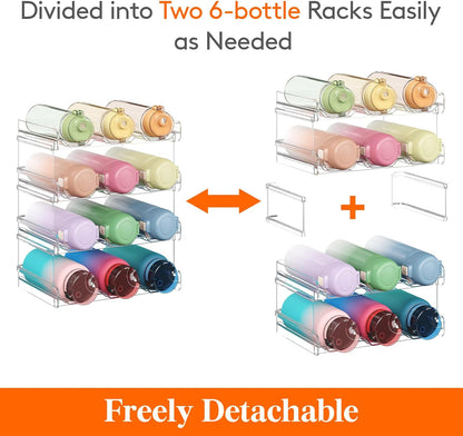 2 Tier Stackable Water Bottle Organizer for Cabinet, Plastic Bottle Holder Fits 6 Bottles/Tumblers up to 3.8" Diameter for Pantry/Countertop/Cupboard, 28 x 19 x 15 cm/11 x 7.5 x 5.7"