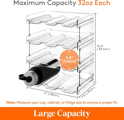 2 Tier Stackable Water Bottle Organizer for Cabinet, Plastic Bottle Holder Fits 6 Bottles/Tumblers up to 3.8" Diameter for Pantry/Countertop/Cupboard, 28 x 19 x 15 cm/11 x 7.5 x 5.7"