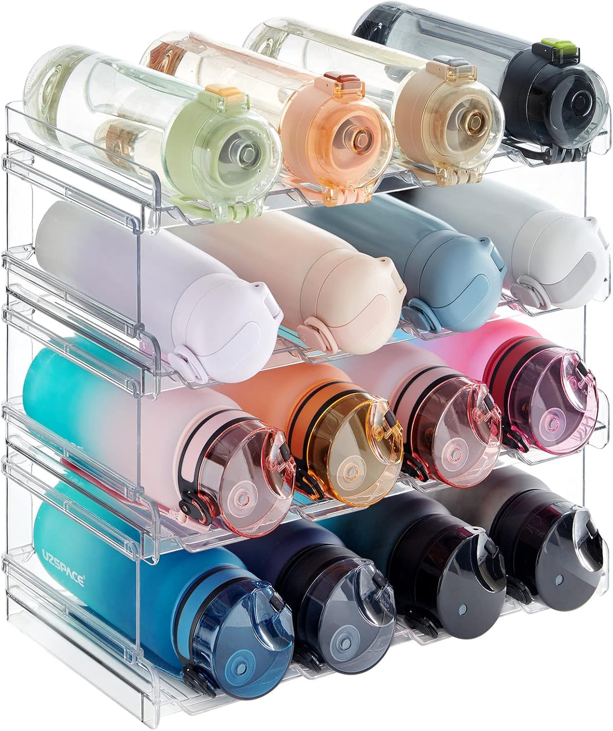 2 Tier Stackable Water Bottle Organizer for Cabinet, Plastic Bottle Holder Fits 6 Bottles/Tumblers up to 3.8" Diameter for Pantry/Countertop/Cupboard, 28 x 19 x 15 cm/11 x 7.5 x 5.7"