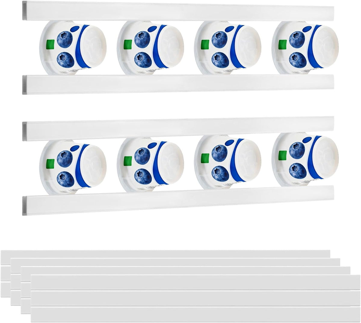 Adjustable 12 Pack Yogurt Organizer for Refrigerator with Self-Adhesive Tapes – Space Saving Fridge Storage Holder Fits 3.75" Greek, Vegan & Regular Yogurt Cups