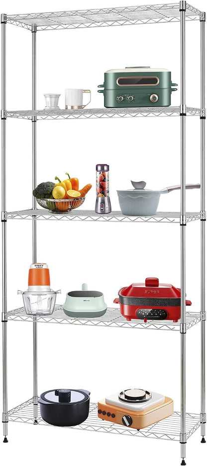 14" D×24" W×60" H Wire Shelving Unit Metal Commercial Shelf with 5 Tier Layer Rack Strong Steel for Restaurant Garage Pantry Kitchen Garage,Chrome