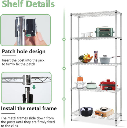 14" D×24" W×60" H Wire Shelving Unit Metal Commercial Shelf with 5 Tier Layer Rack Strong Steel for Restaurant Garage Pantry Kitchen Garage,Chrome