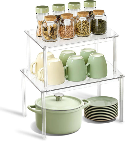 Clear Kitchen Cabinet Organizer, Set of 4 Stackable Spice Rack, Acrylic Shelves for Pantry Organizers and Storage, Tiered Spice Organization for Cabinet, Shelf Organizer for Desk Countertop