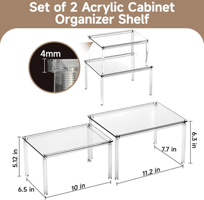 Clear Kitchen Cabinet Organizer, Set of 4 Stackable Spice Rack, Acrylic Shelves for Pantry Organizers and Storage, Tiered Spice Organization for Cabinet, Shelf Organizer for Desk Countertop
