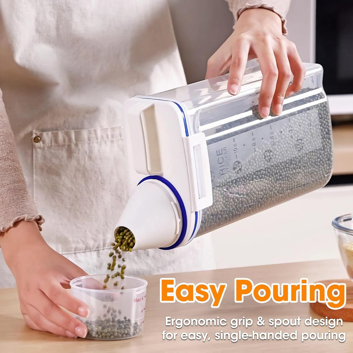 Rice Storage container 4 Lbs, Small Rice Dispenser with Measuring Cup, Grey Cereal Containers Flour Bin, Kitchen Food Storage Container and Pantry Organizers, Pet Dog Cat Food Dispenser