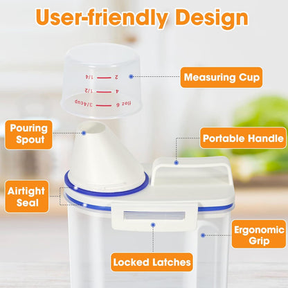 Rice Storage container 4 Lbs, Small Rice Dispenser with Measuring Cup, Grey Cereal Containers Flour Bin, Kitchen Food Storage Container and Pantry Organizers, Pet Dog Cat Food Dispenser