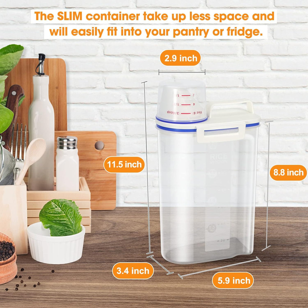 Rice Storage container 4 Lbs, Small Rice Dispenser with Measuring Cup, Grey Cereal Containers Flour Bin, Kitchen Food Storage Container and Pantry Organizers, Pet Dog Cat Food Dispenser