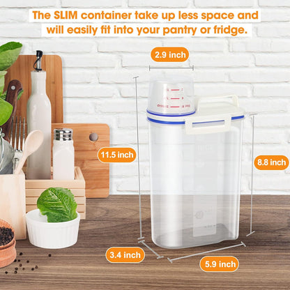 Rice Storage container 4 Lbs, Small Rice Dispenser with Measuring Cup, Grey Cereal Containers Flour Bin, Kitchen Food Storage Container and Pantry Organizers, Pet Dog Cat Food Dispenser