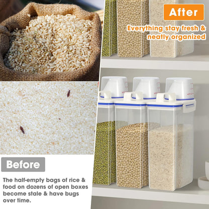 Rice Storage container 4 Lbs, Small Rice Dispenser with Measuring Cup, Grey Cereal Containers Flour Bin, Kitchen Food Storage Container and Pantry Organizers, Pet Dog Cat Food Dispenser