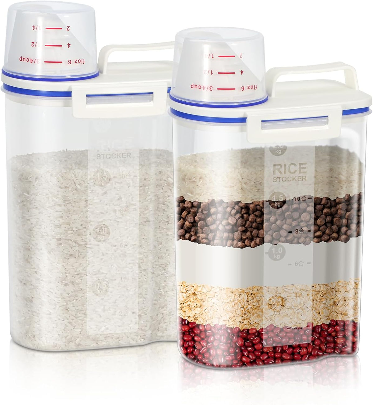 Rice Storage container 4 Lbs, Small Rice Dispenser with Measuring Cup, Grey Cereal Containers Flour Bin, Kitchen Food Storage Container and Pantry Organizers, Pet Dog Cat Food Dispenser