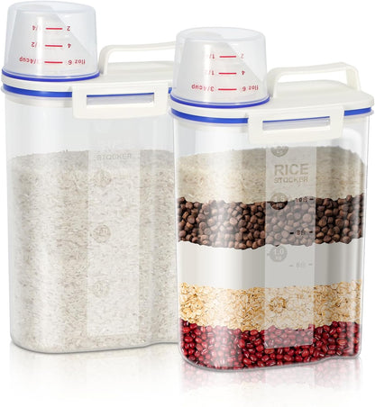 Rice Storage container 4 Lbs, Small Rice Dispenser with Measuring Cup, Grey Cereal Containers Flour Bin, Kitchen Food Storage Container and Pantry Organizers, Pet Dog Cat Food Dispenser