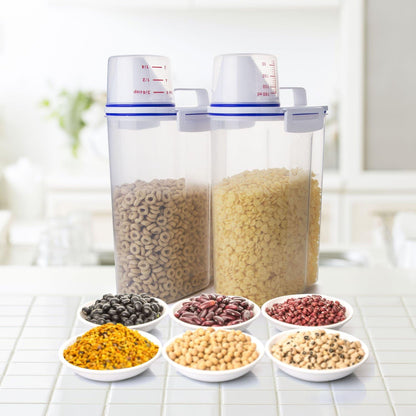 Rice Storage container 4 Lbs, Small Rice Dispenser with Measuring Cup, Grey Cereal Containers Flour Bin, Kitchen Food Storage Container and Pantry Organizers, Pet Dog Cat Food Dispenser