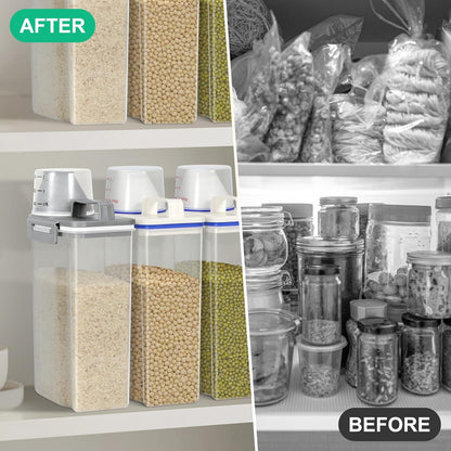 Rice Storage container 4 Lbs, Small Rice Dispenser with Measuring Cup, Grey Cereal Containers Flour Bin, Kitchen Food Storage Container and Pantry Organizers, Pet Dog Cat Food Dispenser