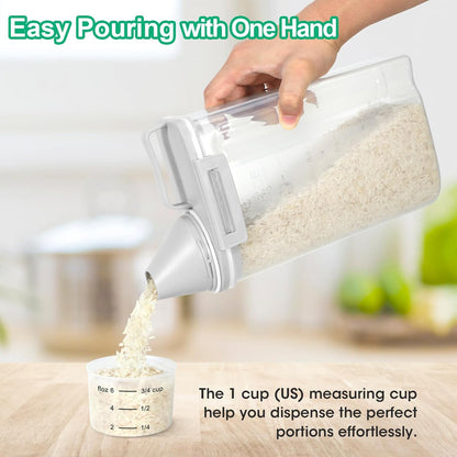 Rice Storage container 4 Lbs, Small Rice Dispenser with Measuring Cup, Grey Cereal Containers Flour Bin, Kitchen Food Storage Container and Pantry Organizers, Pet Dog Cat Food Dispenser