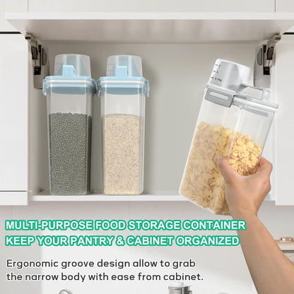 Rice Storage container 4 Lbs, Small Rice Dispenser with Measuring Cup, Grey Cereal Containers Flour Bin, Kitchen Food Storage Container and Pantry Organizers, Pet Dog Cat Food Dispenser