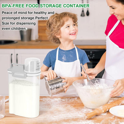 Rice Storage container 4 Lbs, Small Rice Dispenser with Measuring Cup, Grey Cereal Containers Flour Bin, Kitchen Food Storage Container and Pantry Organizers, Pet Dog Cat Food Dispenser