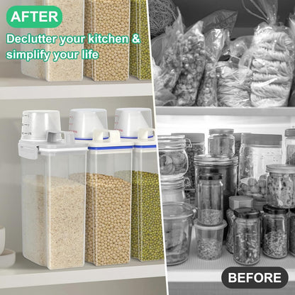 Rice Storage container 4 Lbs, Small Rice Dispenser with Measuring Cup, Grey Cereal Containers Flour Bin, Kitchen Food Storage Container and Pantry Organizers, Pet Dog Cat Food Dispenser