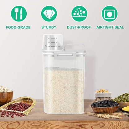 Rice Storage container 4 Lbs, Small Rice Dispenser with Measuring Cup, Grey Cereal Containers Flour Bin, Kitchen Food Storage Container and Pantry Organizers, Pet Dog Cat Food Dispenser