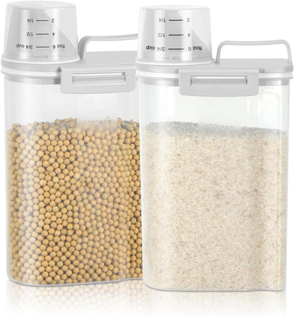Rice Storage container 4 Lbs, Small Rice Dispenser with Measuring Cup, Grey Cereal Containers Flour Bin, Kitchen Food Storage Container and Pantry Organizers, Pet Dog Cat Food Dispenser