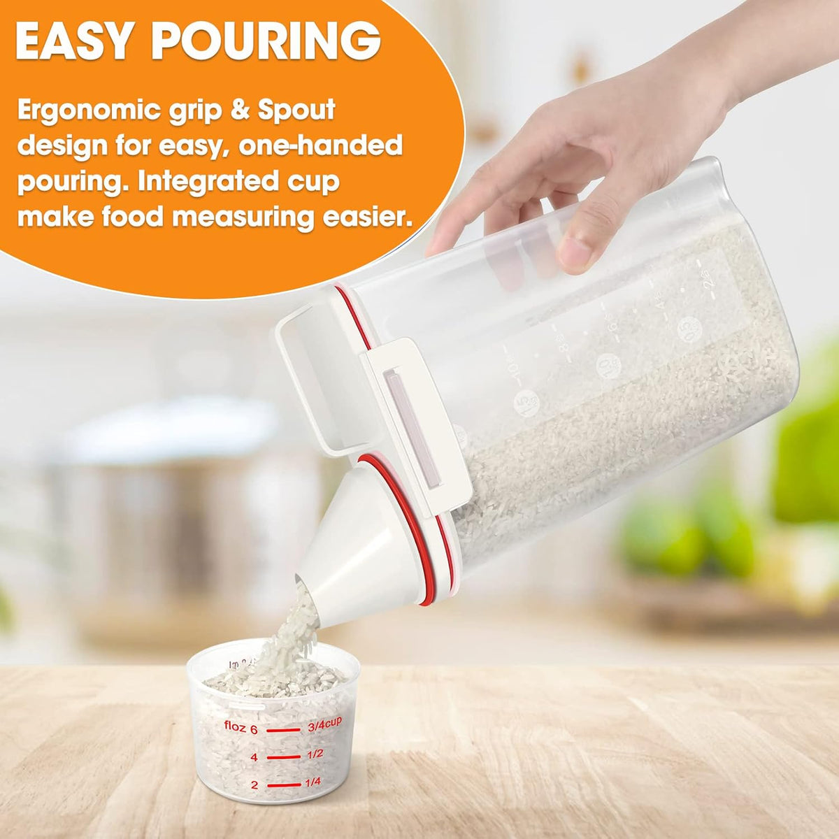 Rice Storage container 4 Lbs, Small Rice Dispenser with Measuring Cup, Grey Cereal Containers Flour Bin, Kitchen Food Storage Container and Pantry Organizers, Pet Dog Cat Food Dispenser