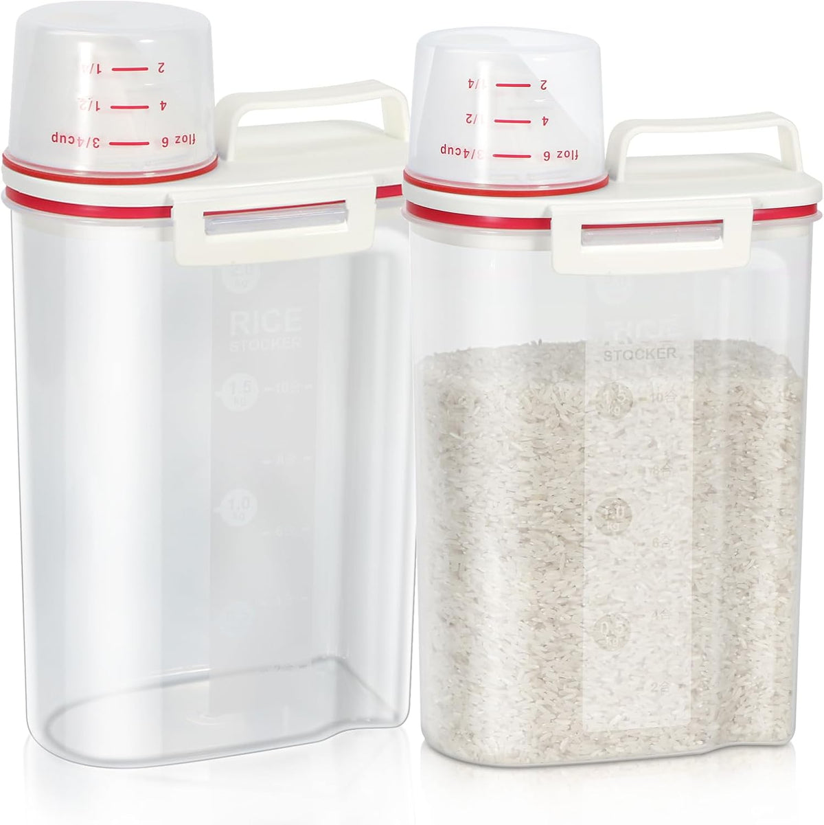 Rice Storage container 4 Lbs, Small Rice Dispenser with Measuring Cup, Grey Cereal Containers Flour Bin, Kitchen Food Storage Container and Pantry Organizers, Pet Dog Cat Food Dispenser