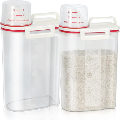 Rice Storage container 4 Lbs, Small Rice Dispenser with Measuring Cup, Grey Cereal Containers Flour Bin, Kitchen Food Storage Container and Pantry Organizers, Pet Dog Cat Food Dispenser