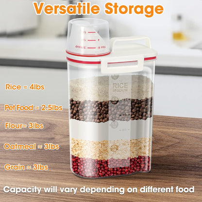 Rice Storage container 4 Lbs, Small Rice Dispenser with Measuring Cup, Grey Cereal Containers Flour Bin, Kitchen Food Storage Container and Pantry Organizers, Pet Dog Cat Food Dispenser
