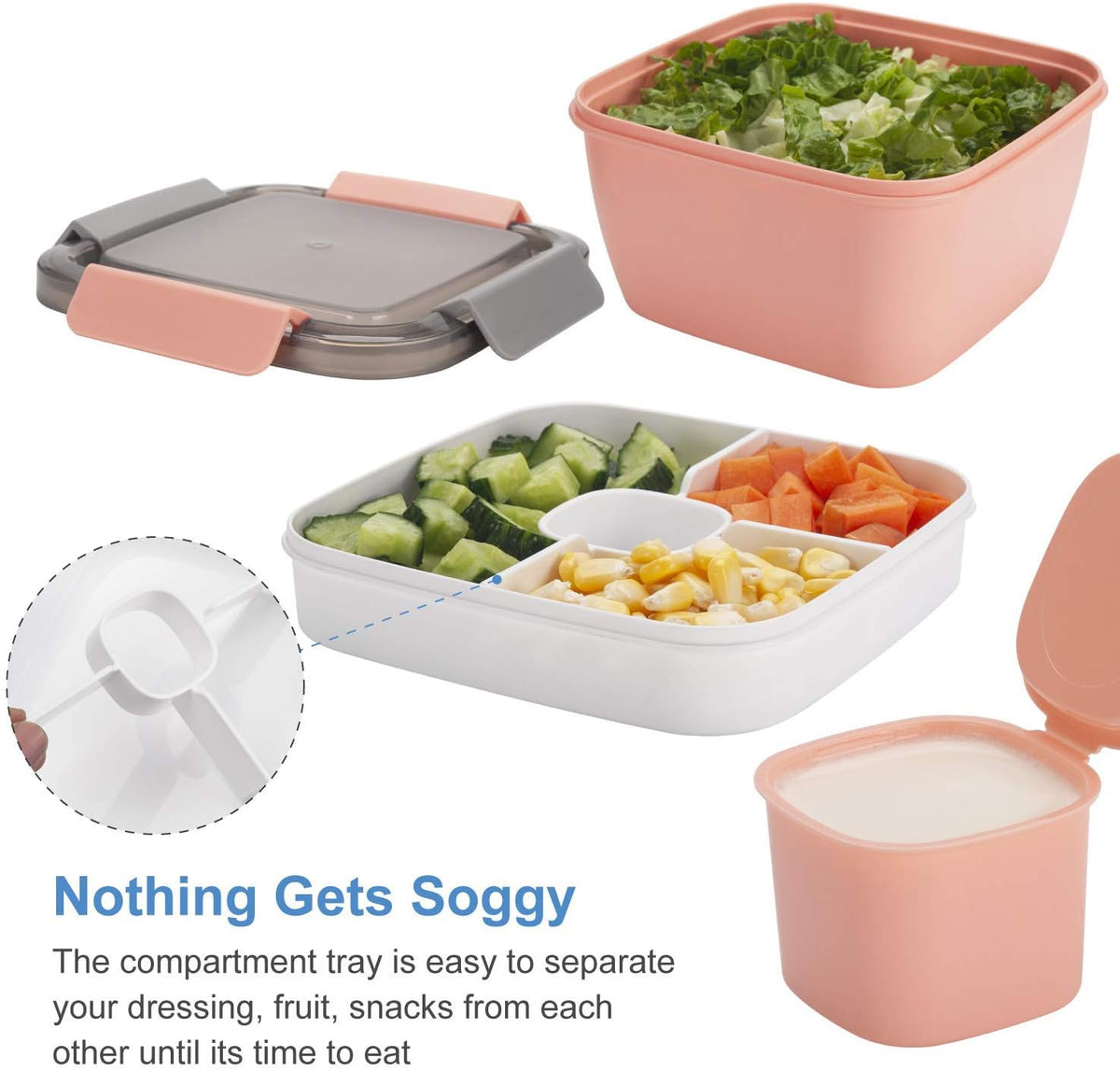 Salad Lunch Container To Go, 2 Packs 52-oz Salad Bowls to go for lunch