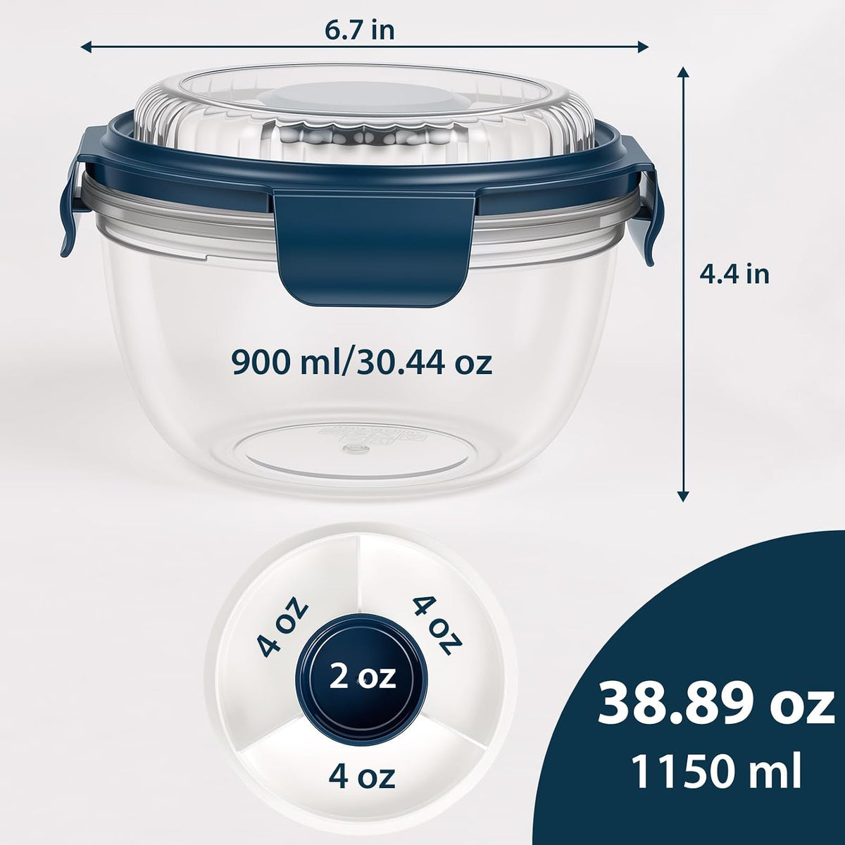 Salad Lunch Container To Go, 2 Packs 52-oz Salad Bowls to go for lunch