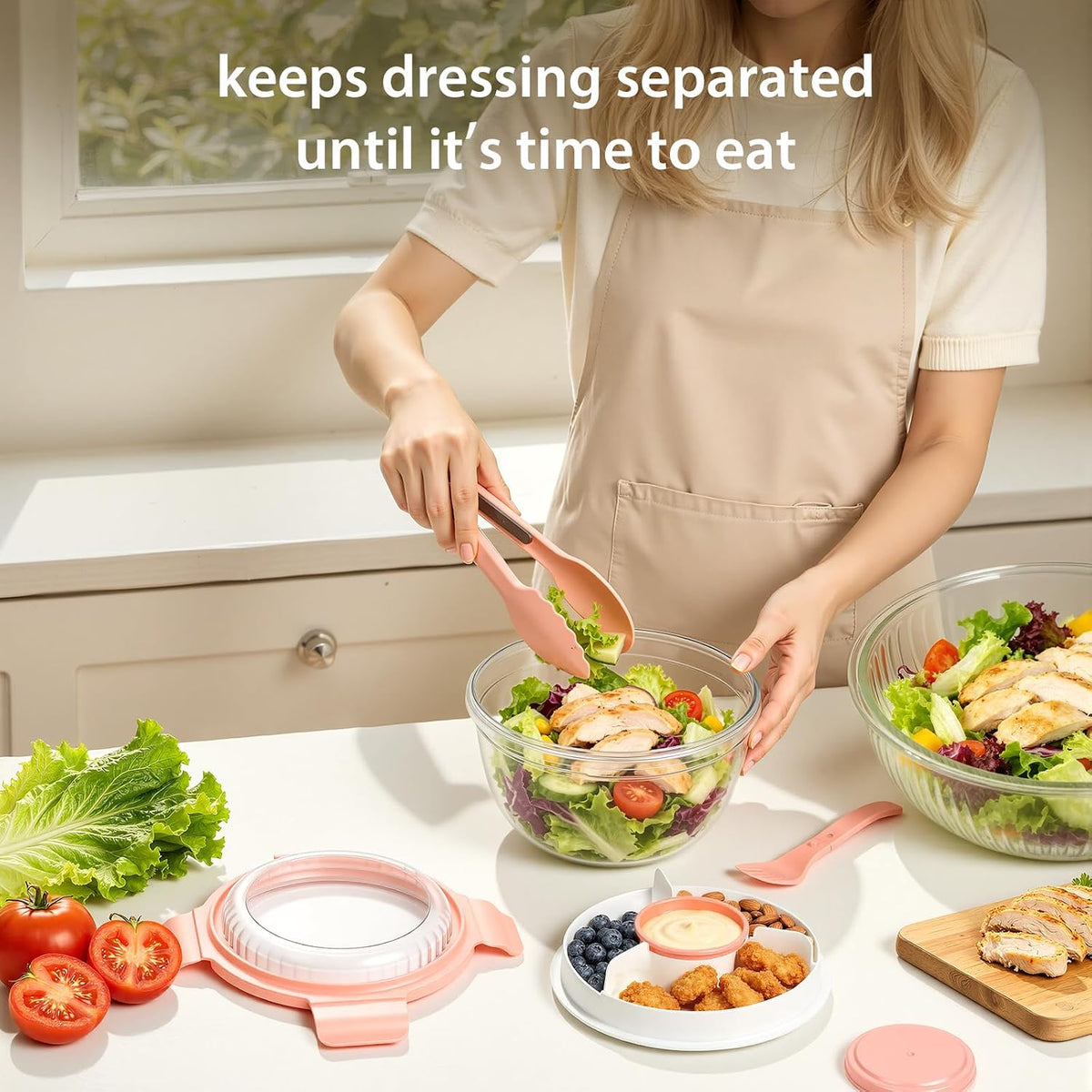 Salad Lunch Container To Go, 2 Packs 52-oz Salad Bowls to go for lunch