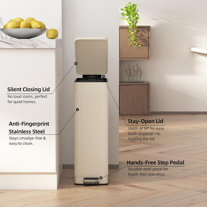 8 gallon/30L Slim Stainless Steel Garbage Can with Soft Close lid for Small Spaces，Pedal Fingerprint Proof Trash Bin with Removable Inner Bucket for Kitchen