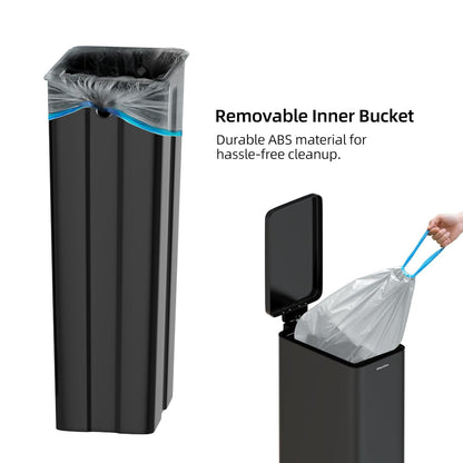 8 gallon/30L Slim Stainless Steel Garbage Can with Soft Close lid for Small Spaces，Pedal Fingerprint Proof Trash Bin with Removable Inner Bucket for Kitchen