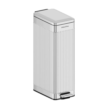 8 gallon/30L Slim Stainless Steel Garbage Can with Soft Close lid for Small Spaces，Pedal Fingerprint Proof Trash Bin with Removable Inner Bucket for Kitchen