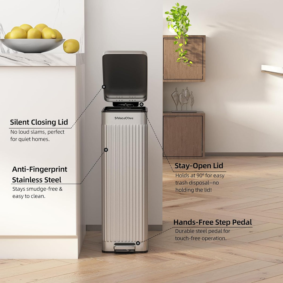8 gallon/30L Slim Stainless Steel Garbage Can with Soft Close lid for Small Spaces，Pedal Fingerprint Proof Trash Bin with Removable Inner Bucket for Kitchen
