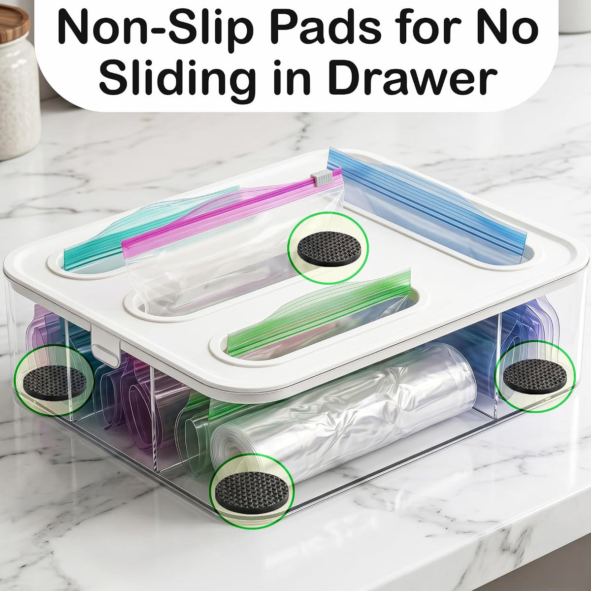 Bag Storage Organizer for Kitchen Drawer, Plastic Bag Container Holder, Baggie Dispenser for Gallon, Quart, Sandwich, Snack, Kitchen Organizers and Storage