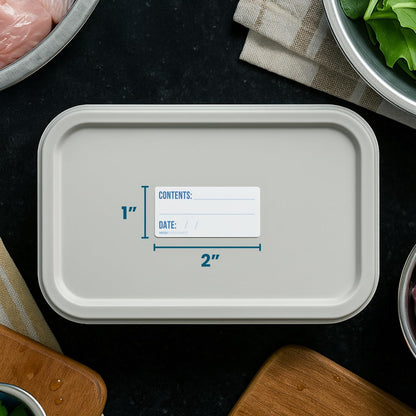 Freezer Labels 1x2 in 200/Roll, Dissolvable Fill in Canning Jar Stickers | Preprinted write on lines, use pen or marker, containers, bottles, food storage, meal prep, pantry, peels clean, no residue