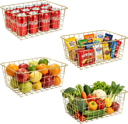 White Wire Storage Baskets,11.1"x8.7"x4.7"Wire Freezer Storage Organizer Bins Farmhouse Metal Freezer Basket with Handles for Cabinets, Pantry, Closets, Bedrooms,White