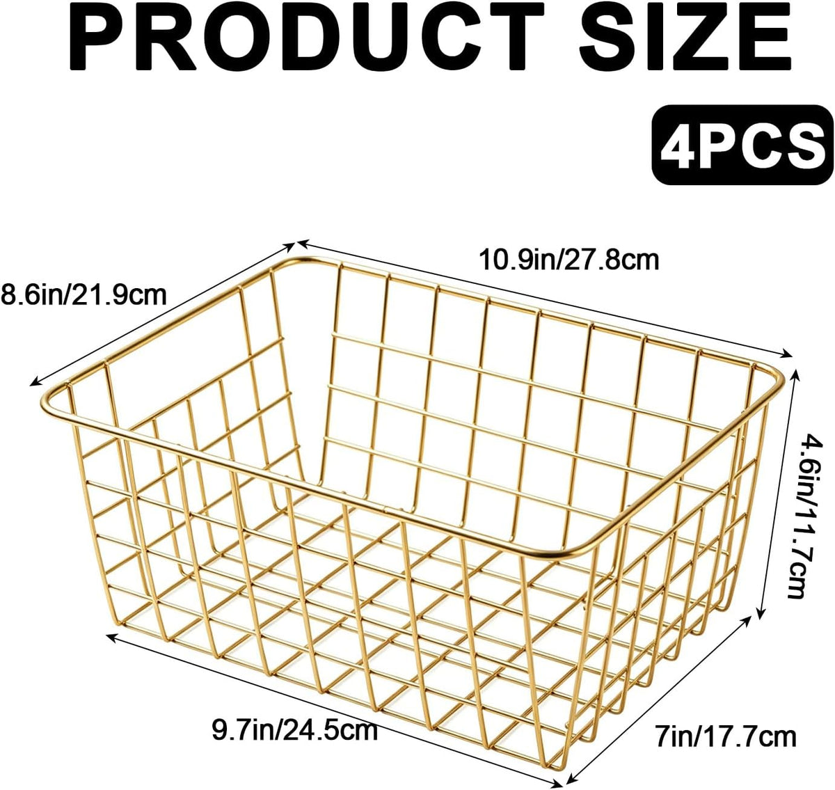 White Wire Storage Baskets,11.1"x8.7"x4.7"Wire Freezer Storage Organizer Bins Farmhouse Metal Freezer Basket with Handles for Cabinets, Pantry, Closets, Bedrooms,White