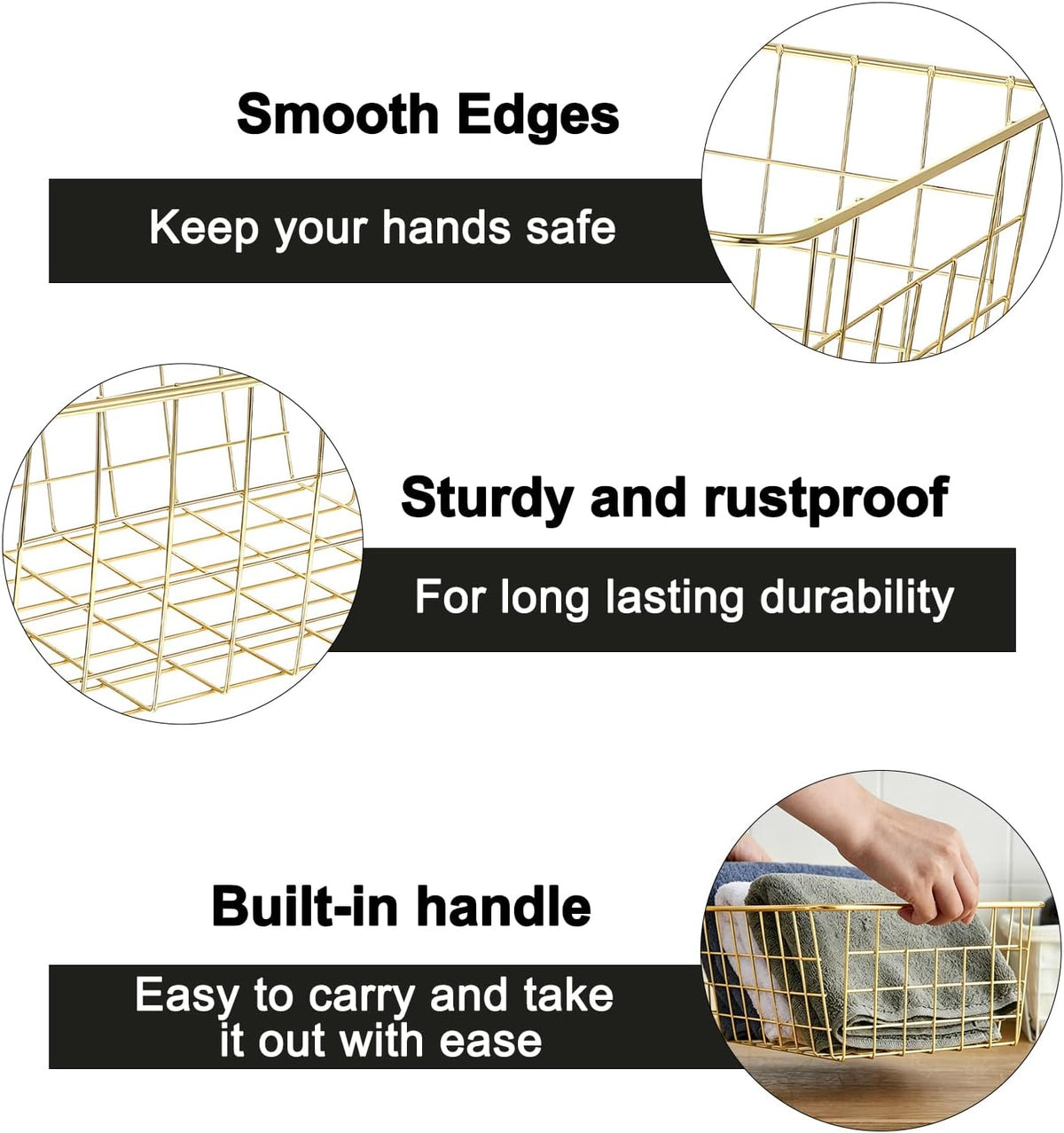 White Wire Storage Baskets,11.1"x8.7"x4.7"Wire Freezer Storage Organizer Bins Farmhouse Metal Freezer Basket with Handles for Cabinets, Pantry, Closets, Bedrooms,White