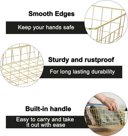 White Wire Storage Baskets,11.1"x8.7"x4.7"Wire Freezer Storage Organizer Bins Farmhouse Metal Freezer Basket with Handles for Cabinets, Pantry, Closets, Bedrooms,White