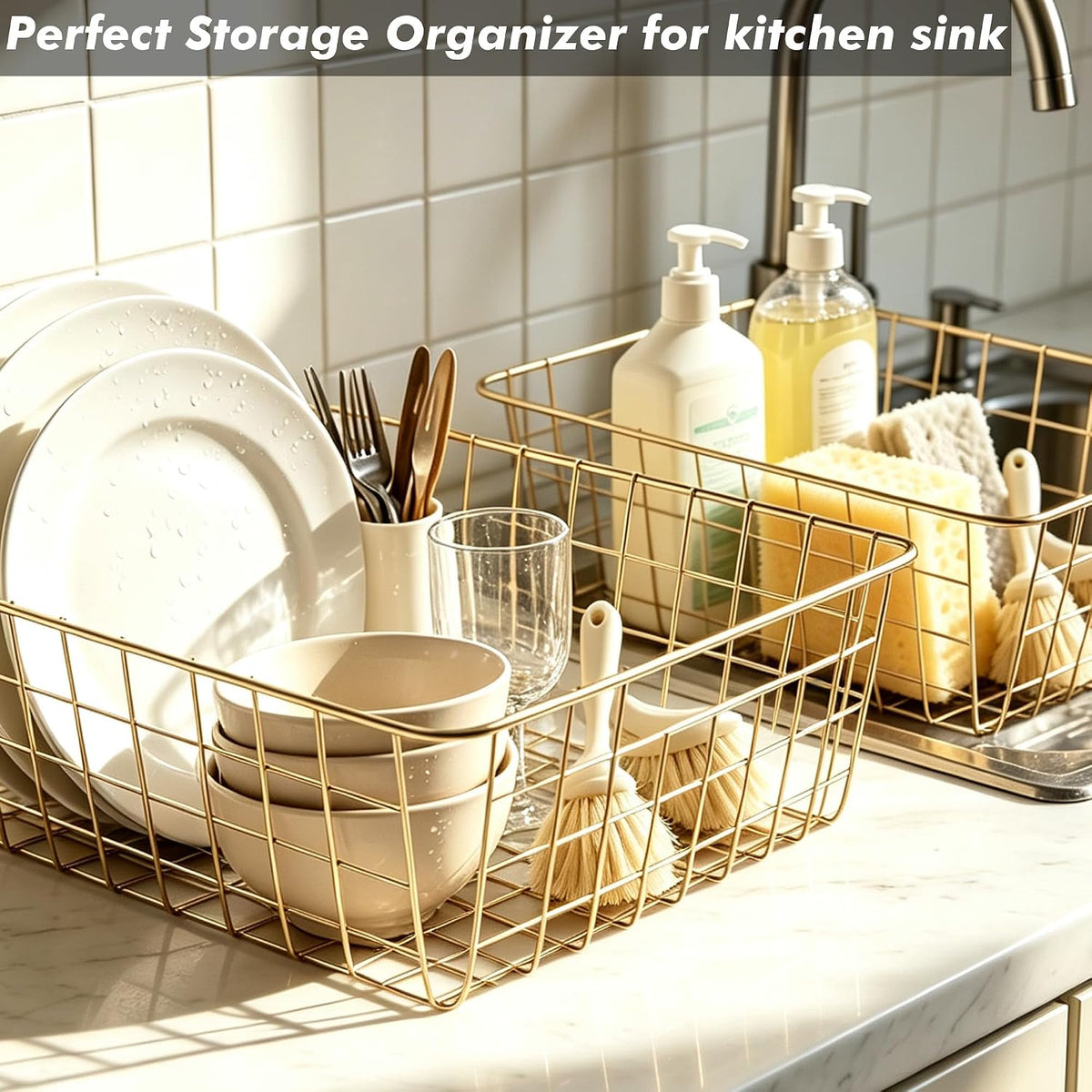 White Wire Storage Baskets,11.1"x8.7"x4.7"Wire Freezer Storage Organizer Bins Farmhouse Metal Freezer Basket with Handles for Cabinets, Pantry, Closets, Bedrooms,White