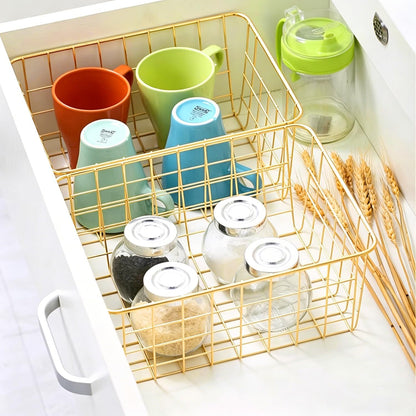 White Wire Storage Baskets,11.1"x8.7"x4.7"Wire Freezer Storage Organizer Bins Farmhouse Metal Freezer Basket with Handles for Cabinets, Pantry, Closets, Bedrooms,White