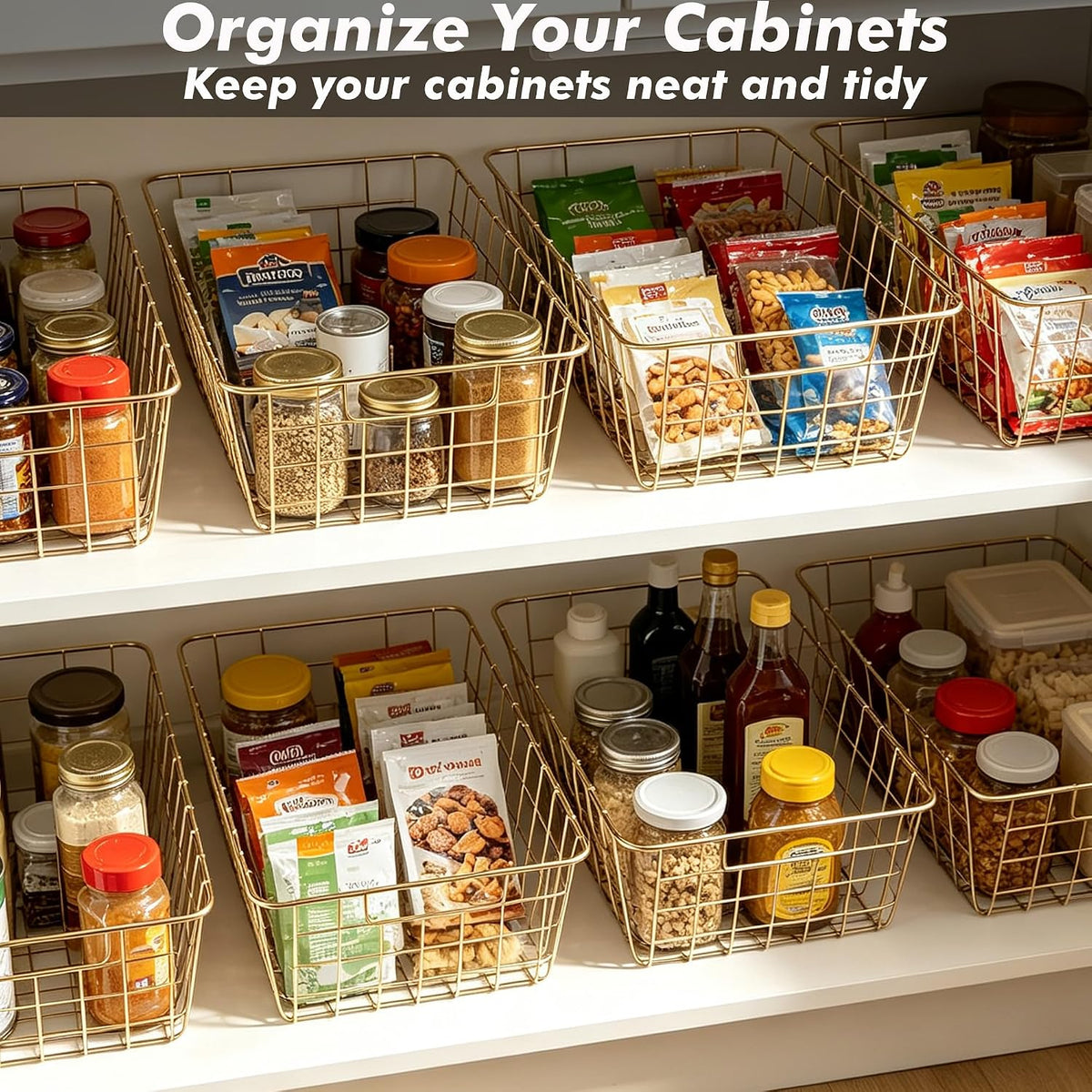 White Wire Storage Baskets,11.1"x8.7"x4.7"Wire Freezer Storage Organizer Bins Farmhouse Metal Freezer Basket with Handles for Cabinets, Pantry, Closets, Bedrooms,White