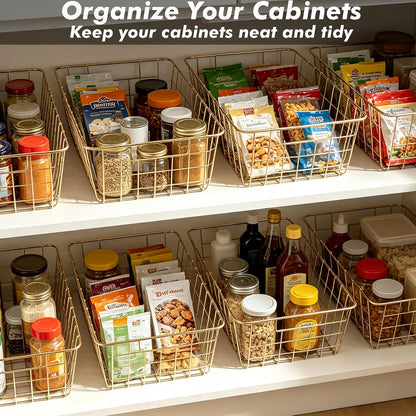 White Wire Storage Baskets,11.1"x8.7"x4.7"Wire Freezer Storage Organizer Bins Farmhouse Metal Freezer Basket with Handles for Cabinets, Pantry, Closets, Bedrooms,White