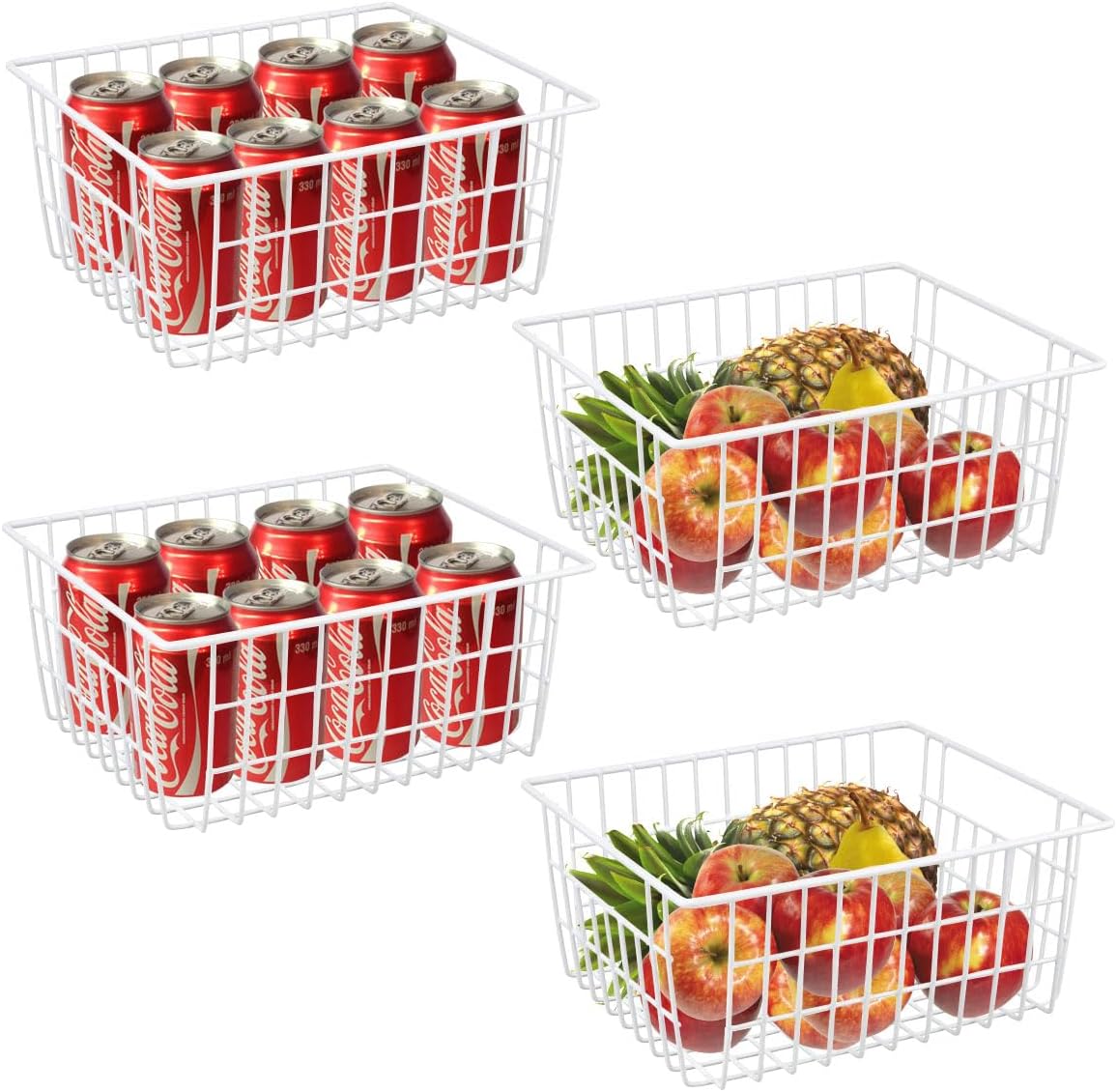 White Wire Storage Baskets,11.1"x8.7"x4.7"Wire Freezer Storage Organizer Bins Farmhouse Metal Freezer Basket with Handles for Cabinets, Pantry, Closets, Bedrooms,White