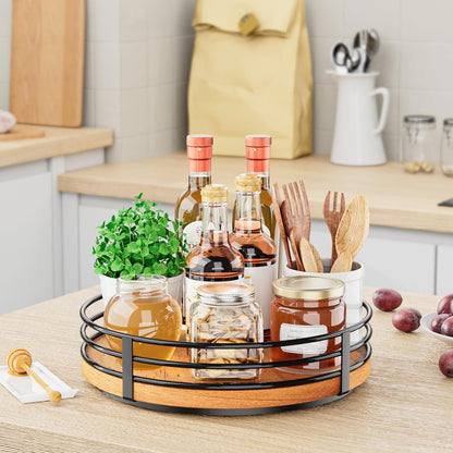 Lazy Susan Turntable Organizer Adjustable - 2 Tier Wood Rotating Spice Rack 12 Inch Lazy Susan for Kitchen Countertop Cabinet Pantry Cupboard Dining Table Bathroom Coffee Bar Home Storage