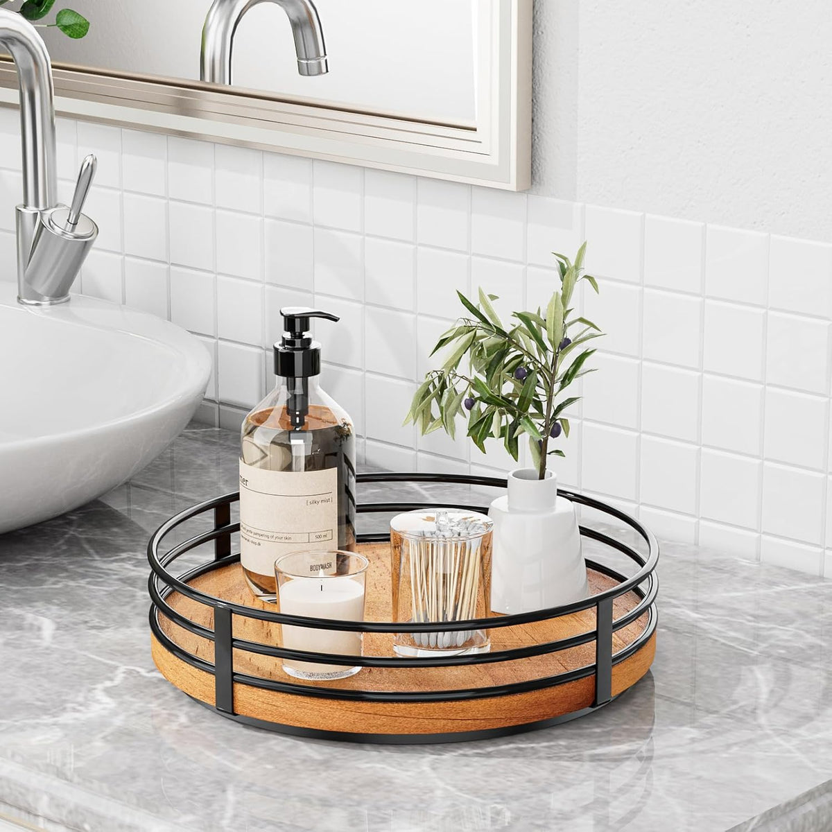 Lazy Susan Turntable Organizer Adjustable - 2 Tier Wood Rotating Spice Rack 12 Inch Lazy Susan for Kitchen Countertop Cabinet Pantry Cupboard Dining Table Bathroom Coffee Bar Home Storage